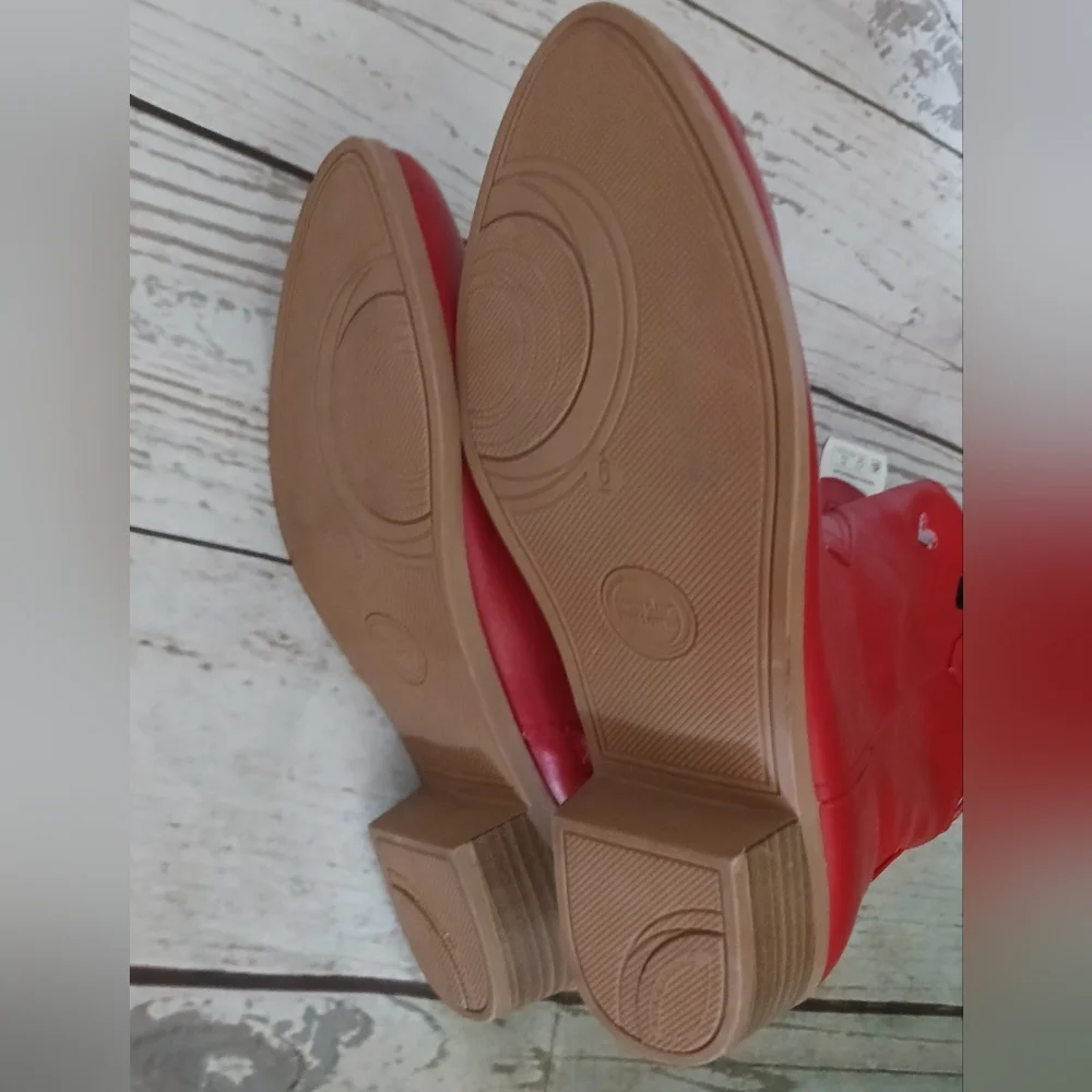 Wonder Nation Girls Red Western Ankle Boots With Heart Cutouts Size 6